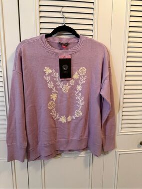 Lavender Floral Intarsia Crewneck Sweater -Vince Camuto
